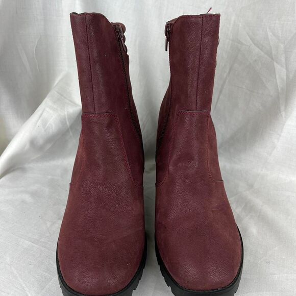 MIA Rider Lug Sole Ankle Boots Shoe Burgundy Wine Vegan Heel Zipper new size 10 - Picture 4 of 8